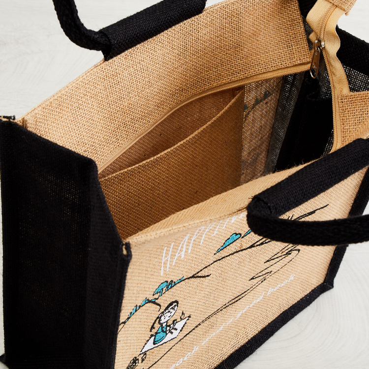 Livia Printed Medium Lunch Bag - Jute - Lunch Bag - 30 cm L x 15 cm W x 40 cm H - Multicolour