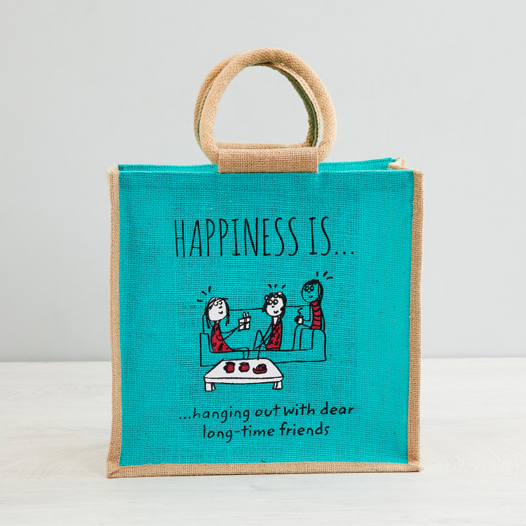 Livia Printed  Medium Lunch Bag - Jute - Lunch Bag - 30 cm  L x 15 cm  W x 40 cm  H - Blue