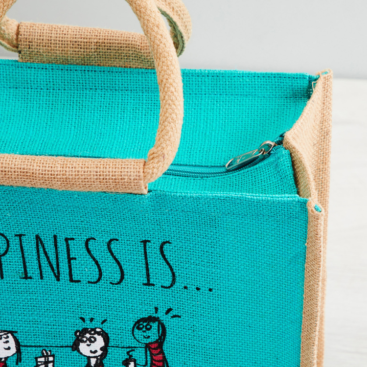 Livia Printed  Medium Lunch Bag - Jute - Lunch Bag - 30 cm  L x 15 cm  W x 40 cm  H - Blue