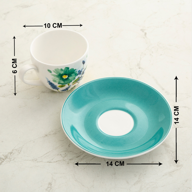 Mandarin - Blue Printed Bone China Cup & Saucer Set - 210ml - 12Pcs