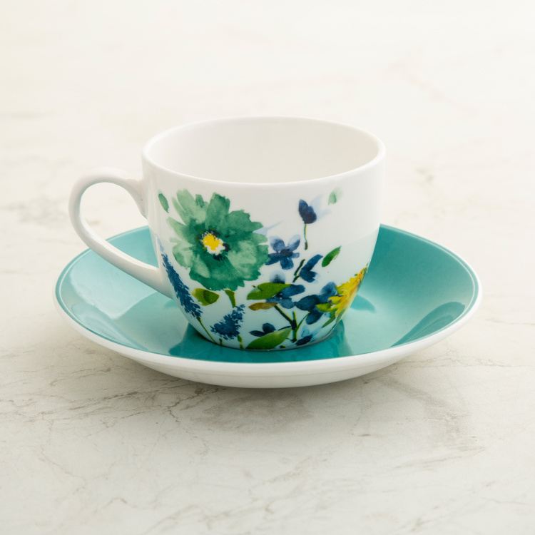 Mandarin - Blue Printed Bone China Cup & Saucer Set - 210ml - 12Pcs