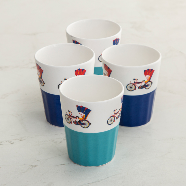 Raisa-Retro Printed Cutting Chai Cup - Set of 4 - 160 ml