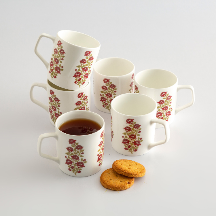 Mandarin Printed  Coffee Mugs  - Bone China -  Coffee Mug - 8 cm  H x 10 cm - 230 ml - Red