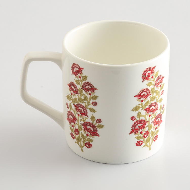 Mandarin Printed  Coffee Mugs  - Bone China -  Coffee Mug - 8 cm  H x 10 cm - 230 ml - Red