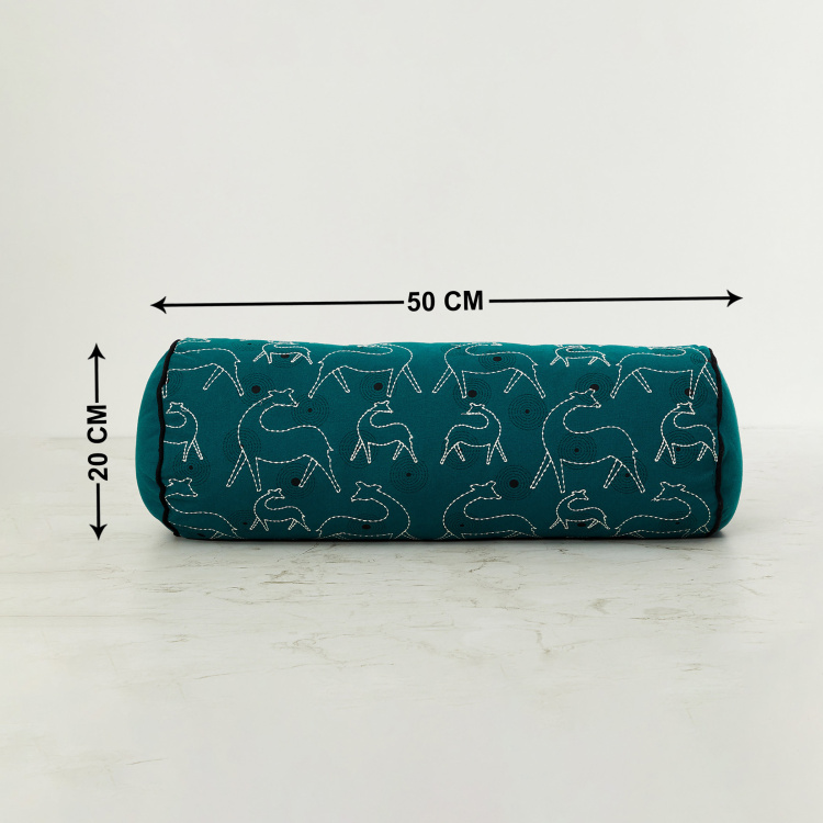 Brindavan Embellished Filled Bolster Pillow - 20 x 50 cm