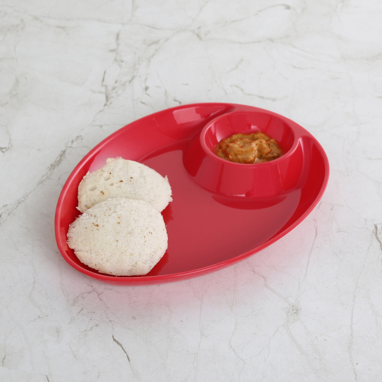 Meadows-Malva Solid  Chip Dip  - Melamine -  Chip Dip - 26 cm  L x 19.5 cm  W x 3 cm  H - Red