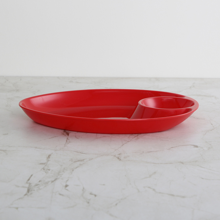 Meadows-Malva Solid  Chip Dip  - Melamine -  Chip Dip - 26 cm  L x 19.5 cm  W x 3 cm  H - Red