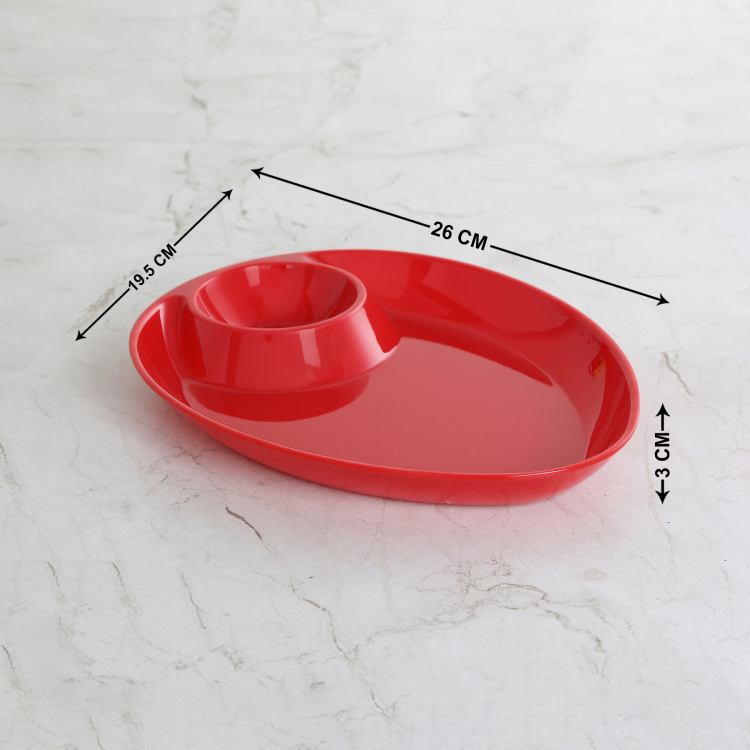 Meadows-Malva Solid  Chip Dip  - Melamine -  Chip Dip - 26 cm  L x 19.5 cm  W x 3 cm  H - Red