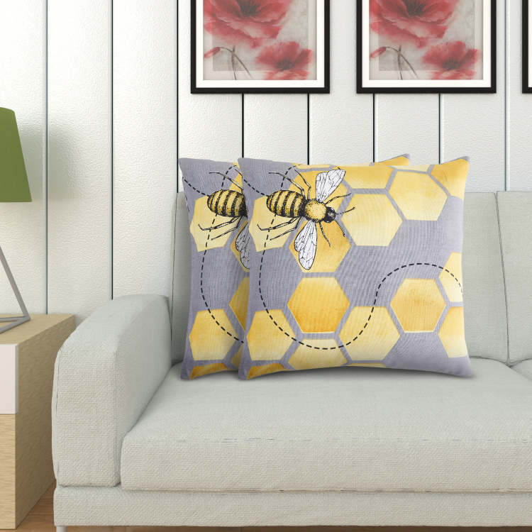 Honey Bee Printed Cushion Covers - Set Of 2 Pcs -  Cotton - 40 cm x 40 cm - Multicolour