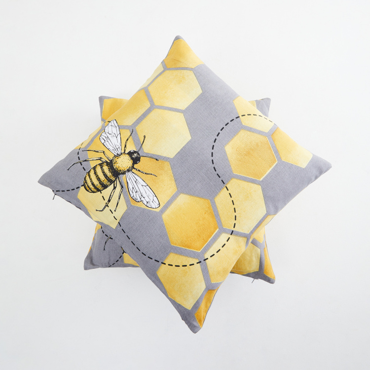 Honey Bee Printed Cushion Covers - Set Of 2 Pcs -  Cotton - 40 cm x 40 cm - Multicolour