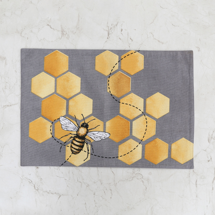 Honey Bee Printed Placemat  - Cotton -  Placemat - 33 cm  x 48 cm - Grey