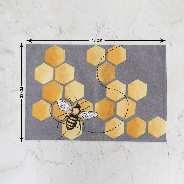 Honey Bee Printed Placemat  - Cotton -  Placemat - 33 cm  x 48 cm - Grey