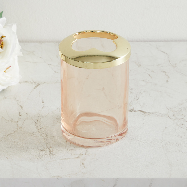 Mystic Fables Solid Glass Round Tooth Brush Holder : 7.5 cmW x 11 cmH Peach