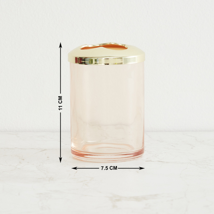 Mystic Fables Solid Glass Round Tooth Brush Holder : 7.5 cmW x 11 cmH Peach