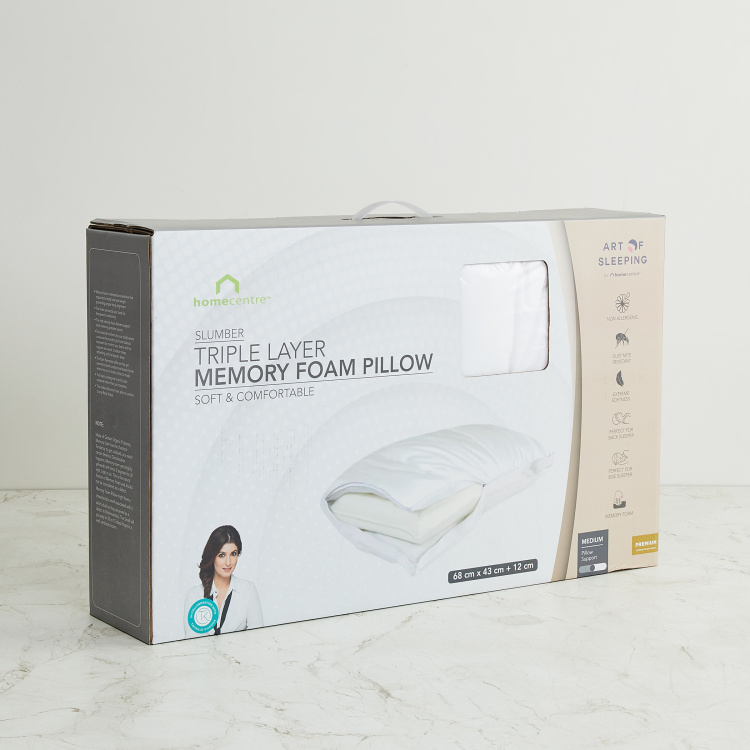 Slumber Solid Polyurethane Memory Foam Pillow  : 68 cm x 43 cm x 12 cmH White