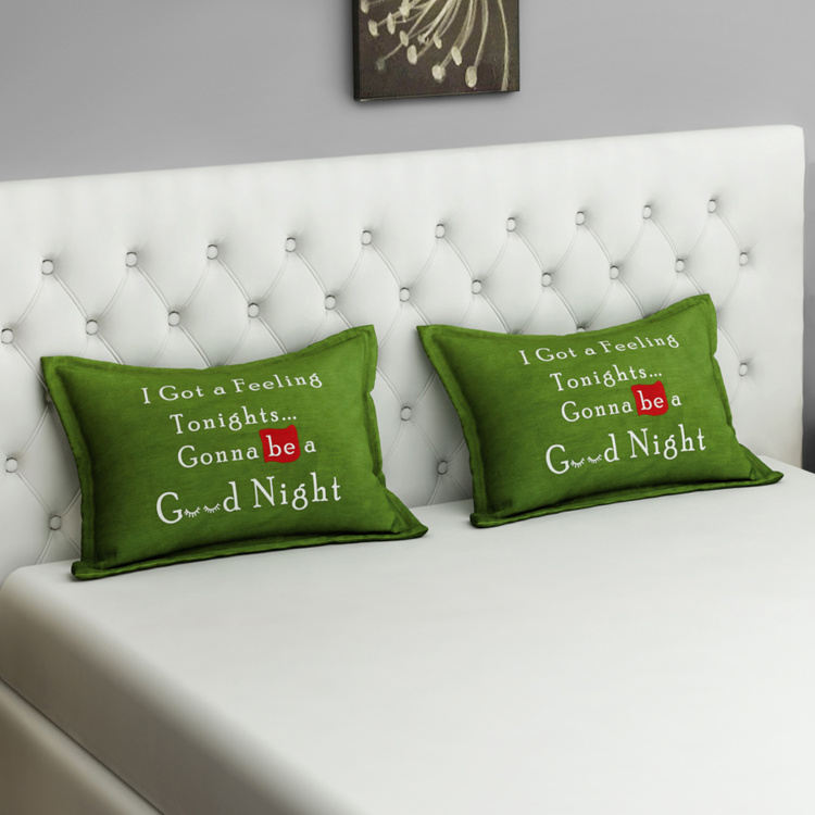 SWAYAM Graffiti Print Pillow Cover- Set of 55 x 90 cm Green