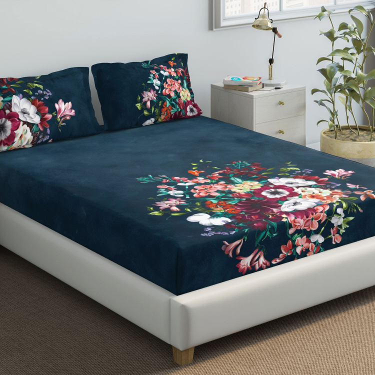 D'DECOR Deep Forest Floral Print 5-Piece King Size Bedsheet Set - 274 x 274 cm