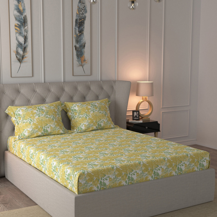 MASPAR Gardenia Floryn Printed 3-Piece King Size Bedsheet Set - 275 x 275 cm