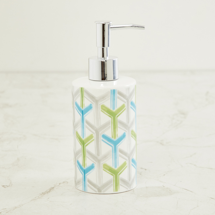 Organic Aqua Printed Ceramic Round Soap Dispenser  : 7 cmL x 7 cmW x 18.2 cmH  Multicolour