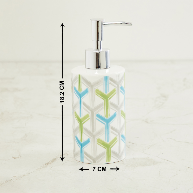 Organic Aqua Printed Ceramic Round Soap Dispenser  : 7 cmL x 7 cmW x 18.2 cmH  Multicolour