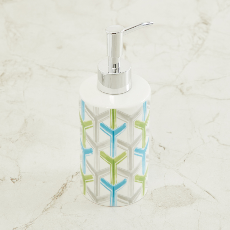 Organic Aqua Printed Ceramic Round Soap Dispenser  : 7 cmL x 7 cmW x 18.2 cmH  Multicolour