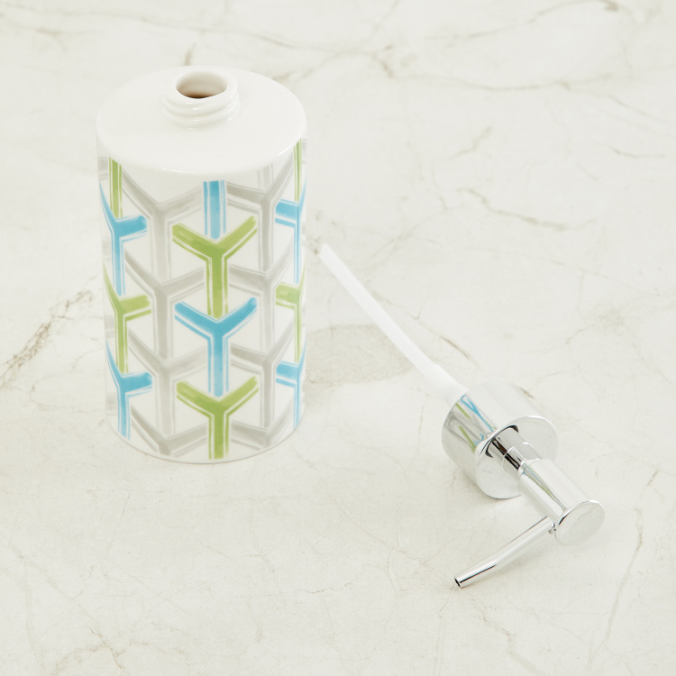 Organic Aqua Printed Ceramic Round Soap Dispenser  : 7 cmL x 7 cmW x 18.2 cmH  Multicolour