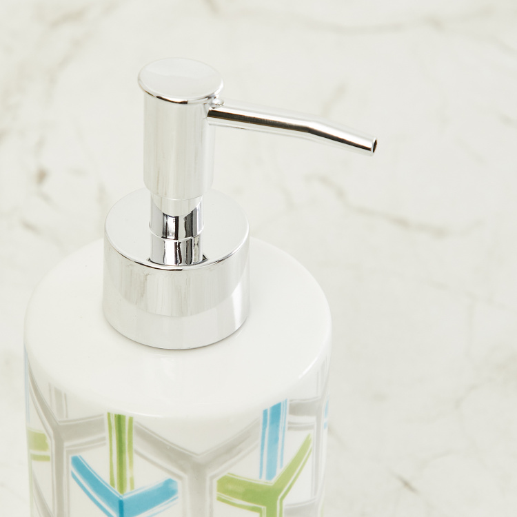 Organic Aqua Printed Ceramic Round Soap Dispenser  : 7 cmL x 7 cmW x 18.2 cmH  Multicolour