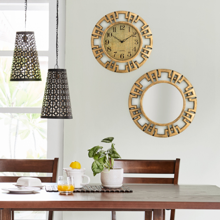 Ebony Round Set Of 2Pcs. Wall Clock, 1 Wall Mirror - Plastic - Transparent
