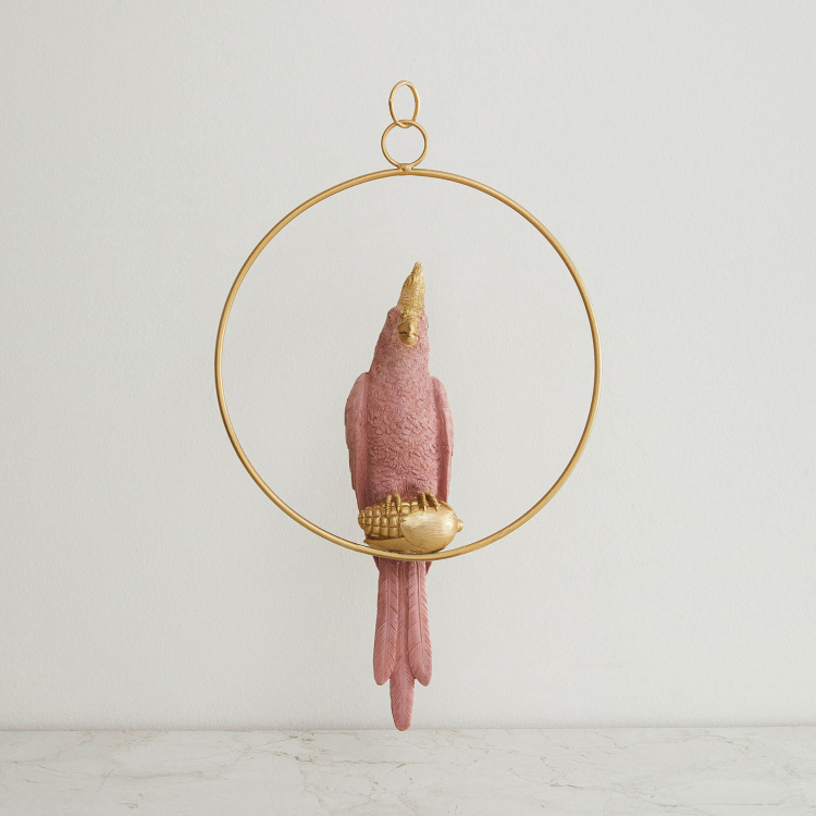 Moksha Abstract - Polyresin - Hanging Deco Bird in Ring : 26 cm  L x 9 cm  W x 42 cm  H - Peach