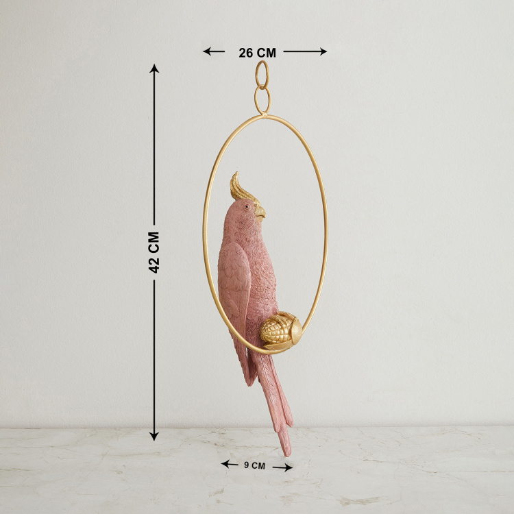 Moksha Abstract - Polyresin - Hanging Deco Bird in Ring : 26 cm  L x 9 cm  W x 42 cm  H - Peach