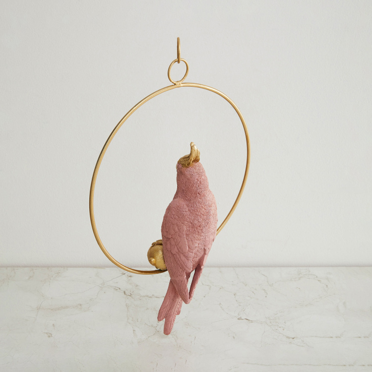 Moksha Abstract - Polyresin - Hanging Deco Bird in Ring : 26 cm  L x 9 cm  W x 42 cm  H - Peach