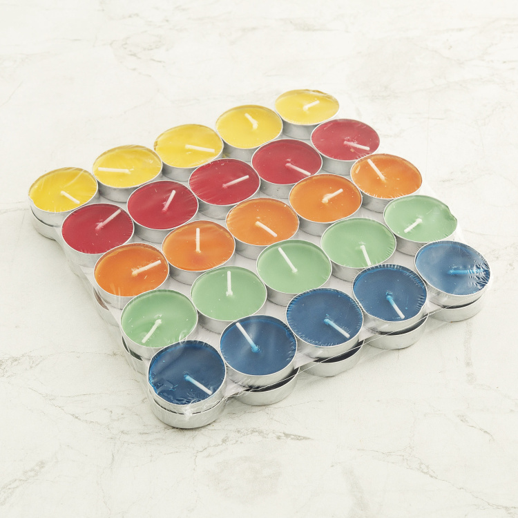 Luminescent  T-Light Candle : 3.9 cm  L x 3.9 cm  W x 1.5 cm  H - Multicolour- Set of 50Pcs