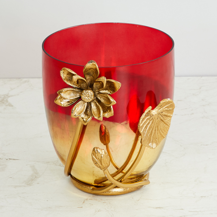 Splendid Dual-Tone Glass Vase with Lotus Embellishment - 18.5 cm x 15 cm