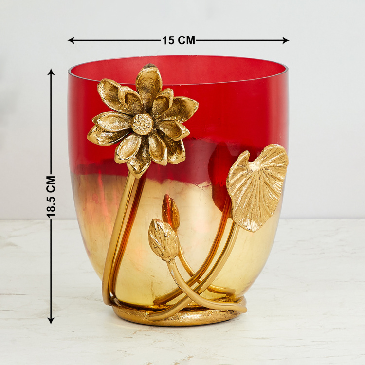 Splendid Dual-Tone Glass Vase with Lotus Embellishment - 18.5 cm x 15 cm