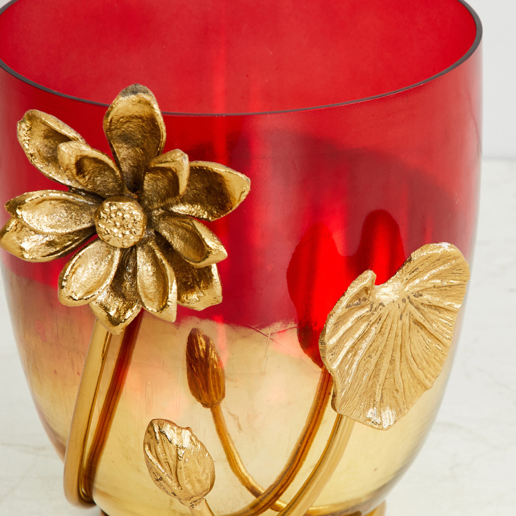 Splendid Dual-Tone Glass Vase with Lotus Embellishment - 18.5 cm x 15 cm