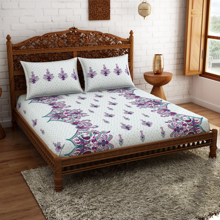 SPACES Celebrations Printed Double Bedsheet Set - 2.29 m x 2.74 m