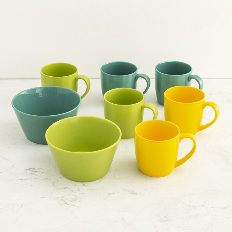 Vibgyor Spectrum Solid Set of 6 Mugs with 2 Bowls