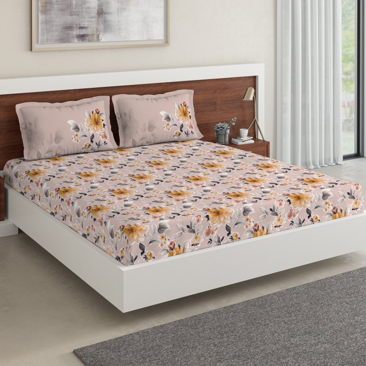 D'DECOR Primary Printed 3-Piece King-Size Bedsheet Set - 1.98 m x 1.98 m