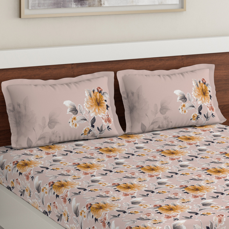 D'DECOR Primary Printed 3-Piece King-Size Bedsheet Set - 1.98 m x 1.98 m