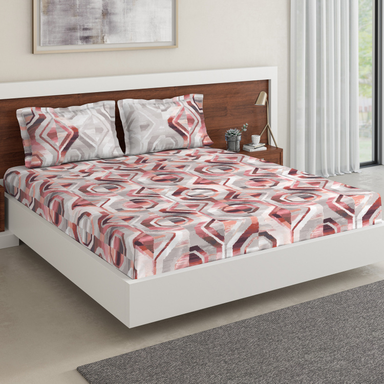D'DECOR Classic Printed 3-Piece Double Bedsheet Set - 2.74 x 2.74 m
