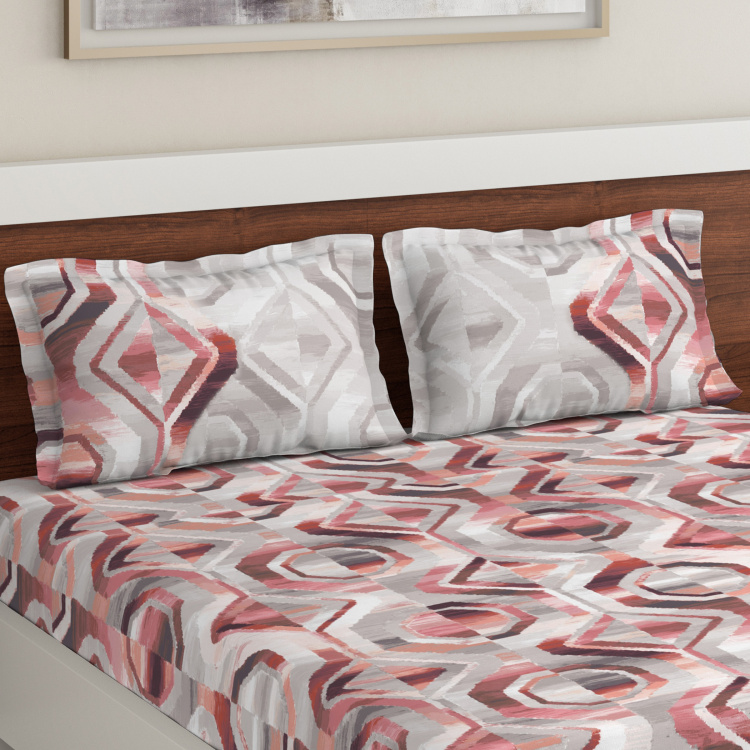 D'DECOR Classic Printed 3-Piece Double Bedsheet Set - 2.74 x 2.74 m