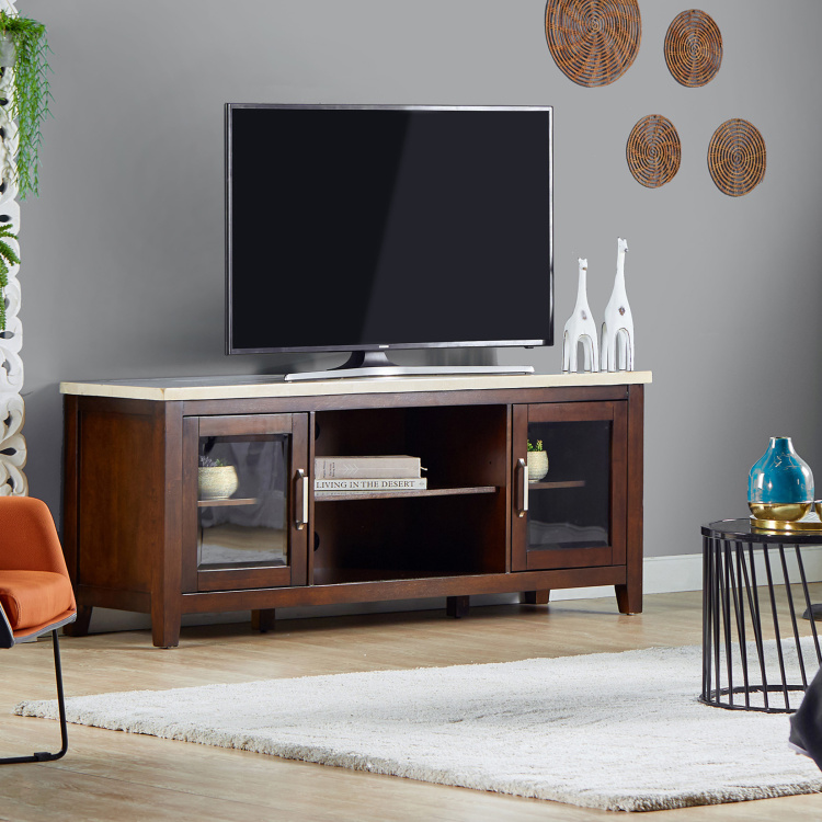 Ken 2-Door TV Unit with Marble Top for TVs up to 55 inches - Brown
