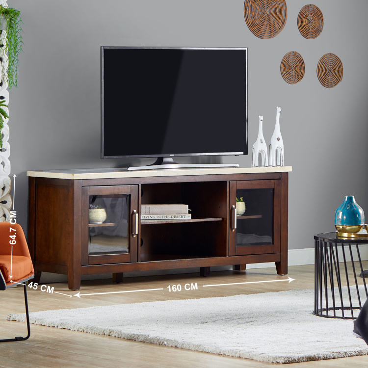 Ken 2-Door TV Unit with Marble Top for TVs up to 55 inches - Brown