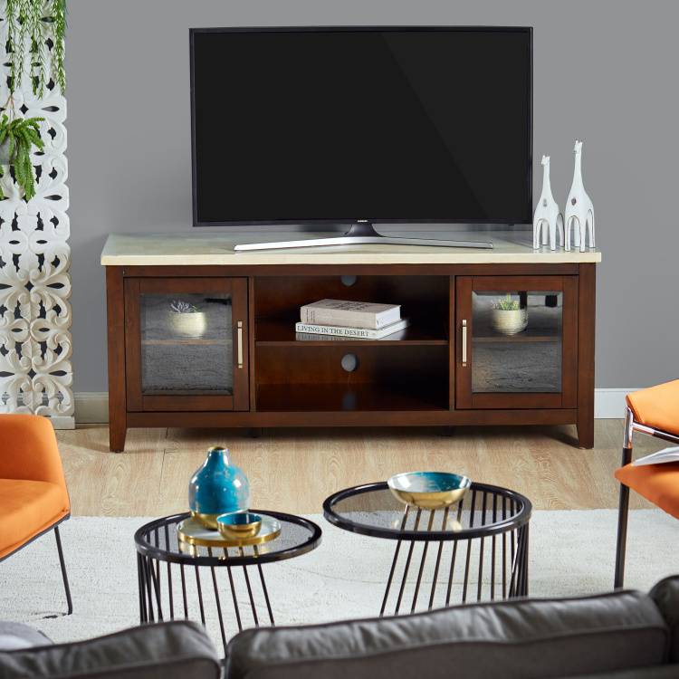 Ken 2-Door TV Unit with Marble Top for TVs up to 55 inches - Brown